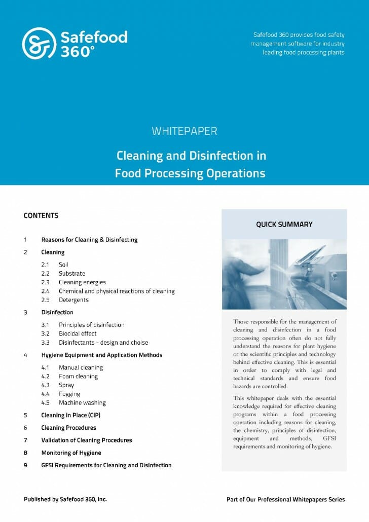 X Cleaning and Disinfection in Food Processing Operations